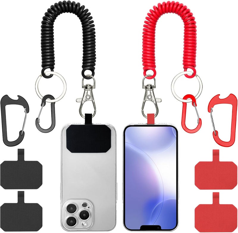 HOTEMIA Phone Tether Lanyard Anti Theft Phone Strap with Carabiner Anti-Drop Outdoor Skiing Hiking Cycling Fishing Climbing fit iPhone and Most Cell Phones (Black+Red) - Image 1